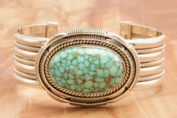 Artie Yellowhorse Genuine Kingman Spider Web Turquoise Sterling Silver Bracelet